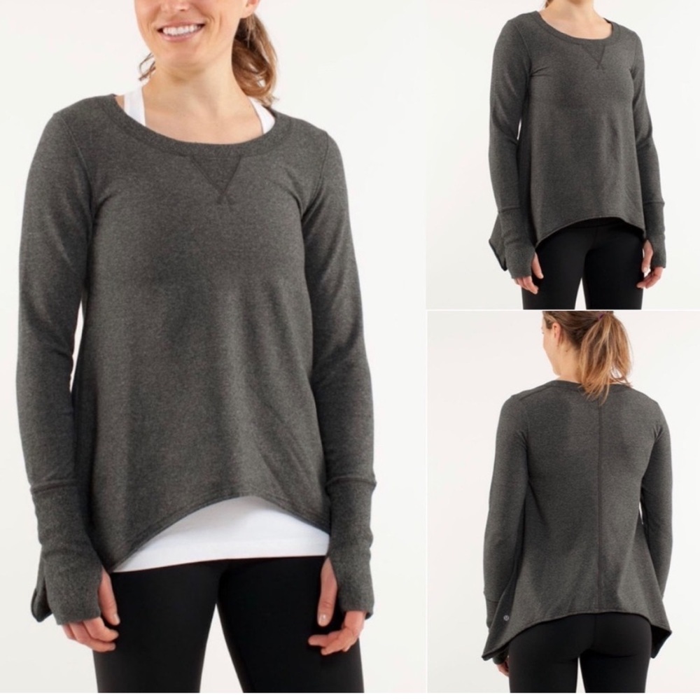 LULULEMON Women 6 Heathered Coal Tea Lounge Pullover Fishtail Hem Sweatshirt